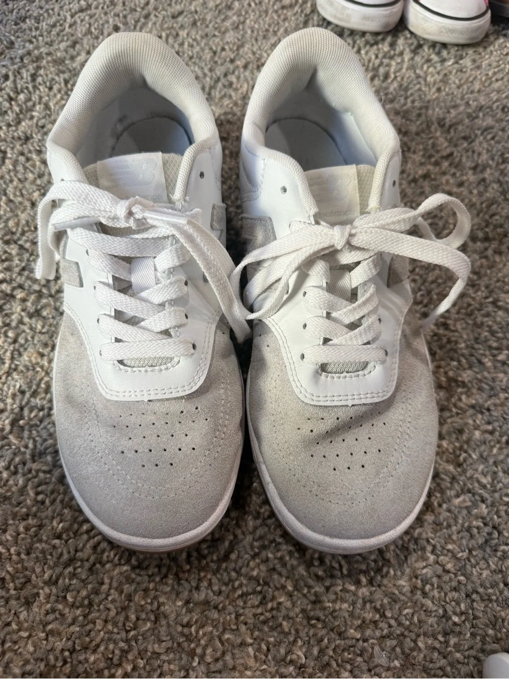 New Balance Women's White Suede & Leather Sneakers with Gum Sole